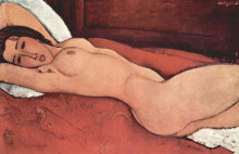 Картина "лежащая обнаженная с руками, сложенными под головой" художника "модильяни амедео"
