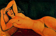 Репродукция картины "лежащая обнаженная с левой рукой у лба" художника "модильяни амедео"