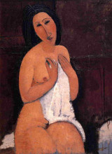 Репродукция картины "сидящая обнаженная с рубашкой" художника "модильяни амедео"