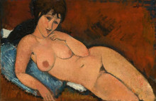Репродукция картины "обнаженная на голубой подушке" художника "модильяни амедео"