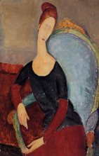 Картина "портрет жанны эбютерн в синем кресле" художника "модильяни амедео"