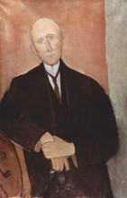 Картина "сидящий мужчина на оранжевом фоне" художника "модильяни амедео"