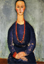 Репродукция картины "женщина с красным ожерельем" художника "модильяни амедео"