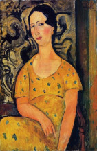 Картина "молодая женщина в желтом платье (мадам модо)" художника "модильяни амедео"