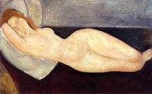 Картина "лежащая обнаженная с головой на правой руке" художника "модильяни амедео"