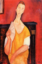 Репродукция картины "женщина с веером (луния чеховская)" художника "модильяни амедео"