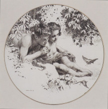 Репродукция картины "reproduction template for the middle part of the leaf love for gerlach&#39;s allegories. new series, plate 30" художника "мозер коломан"