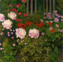 Репродукция картины "blooming flowers with garden fence" художника "мозер коломан"