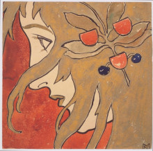 Репродукция картины "profile of a girl. preparatory work for a decorative stain in red and green." художника "мозер коломан"