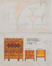 Репродукция картины "draft drawings for the breakfast room of the apartment eisler terramare, ladies desk chair with retractable" художника "мозер коломан"