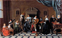 Картина "family portrait of haarlem mayor maerten ruychaver and alijd van der laen in 1629 on the occasion of their wedding anniversary" художника "моленар ян минсе"