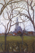 Копия картины "сельская церковь" художника "мондриан пит"