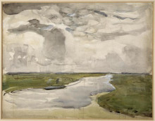 Копия картины "извилистый пейзаж с рекой" художника "мондриан пит"