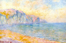 Репродукция картины "скалы в пурвиле, утро" художника "моне клод"