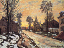 Репродукция картины "дорога в лувесьенн, тающий снег, закат" художника "моне клод"