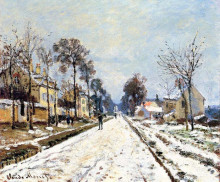 Копия картины "снежный эффект, дорога на лувесьенн" художника "моне клод"