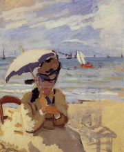 Репродукция картины "камилла сидит на побережье втрувиле" художника "моне клод"