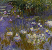 Репродукция картины "водяные лилии, желтые и лиловые" художника "моне клод"