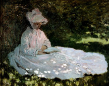 Репродукция картины "женщина читает" художника "моне клод"