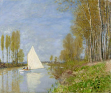 Копия картины "маленькая лодка на маленьком рукаве сены в аржантёе" художника "моне клод"