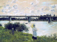 Репродукция картины "прогулка близ моста в аржантёе" художника "моне клод"