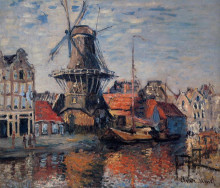 Картина "мельница на канале онбекенде, амстердам" художника "моне клод"