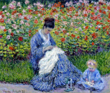Картина "мадам моне с ребенком в саду художника в аржантее" художника "моне клод"