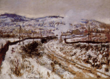 Репродукция картины "поезд в снегу, аржантёй" художника "моне клод"
