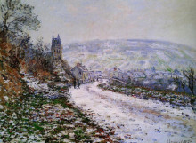 Репродукция картины "на подходе к деревне ветёй, зима" художника "моне клод"