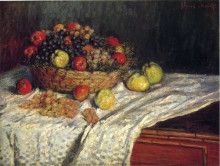 Копия картины "фруктовая корзина с яблоками и виноградом" художника "моне клод"