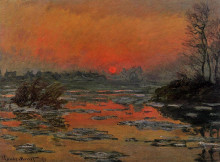 Репродукция картины "закат на сене зимой" художника "моне клод"