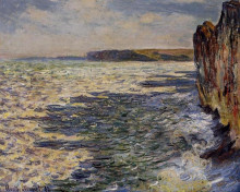 Репродукция картины "волны и скалы в пурвиле" художника "моне клод"
