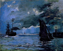 Репродукция картины "морской пейзаж, ночной эффект" художника "моне клод"