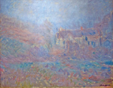 Репродукция картины "дома в фалезе. туман" художника "моне клод"
