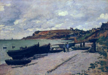 Копия картины "сент-адрес, рыбацкая лодка на берегу" художника "моне клод"