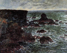 Репродукция картины "скалистый берег и львиная скала, бель-иль" художника "моне клод"
