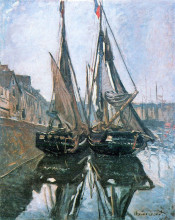Копия картины "рыбацкие лодки в онфлере" художника "моне клод"