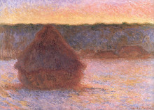 Репродукция картины "стога сена на закате, морозная погода" художника "моне клод"