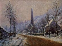 Копия картины "церковь в жефоссе, снежная погода" художника "моне клод"