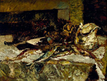 Картина "still life with sardines and sea-urchins" художника "монтичелли адольф жозеф тома"