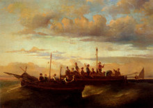 Репродукция картины "italian fishing vessels at dusk" художника "монтичелли адольф жозеф тома"