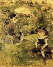 Картина "young woman and child on an isle" художника "моризо берта"