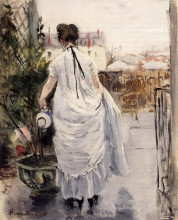 Репродукция картины "young woman watering a shrub" художника "моризо берта"