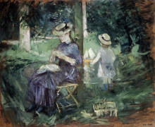 Репродукция картины "woman and child in a garden" художника "моризо берта"