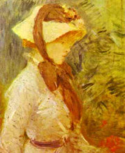 Репродукция картины "young woman with a straw hat" художника "моризо берта"
