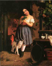 Репродукция картины "a young girl with cat" художника "моризо берта"