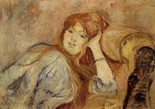 Репродукция картины "young girl leaning on her elbow" художника "моризо берта"