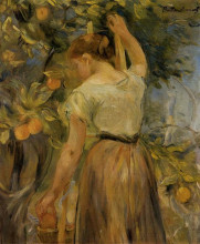Репродукция картины "young woman picking oranges" художника "моризо берта"