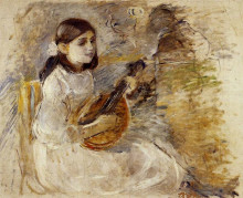 Репродукция картины "girl playing the mandolin" художника "моризо берта"