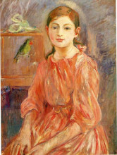 Картина "the artist&#39;s daughter with a parakeet" художника "моризо берта"